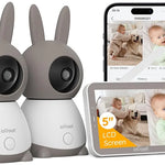 ieGeek Babyphone mit 2 Kamera [2K/3MP, 5 Zoll] WLAN Video Babyfon PTZ 355°, IR-Nachtsicht, Automatische Verfolgung, Weinen/Bewegungs/Geräuscherkennung, unterstützt Mobile App Steuerung