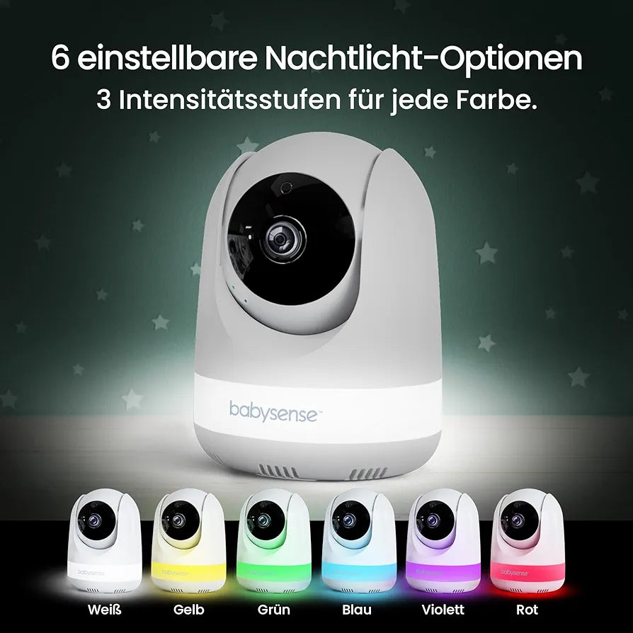 Babysense Babyphone mit Kamera, 5 Zoll 720P HD, Ohne WLAN, 6-Farben Nachtlicht, Wiegenlieder, 300m Reichweite, Zwei-Wege-Audio, ECO Modus, 4X Zoom, 4000mAh Akku