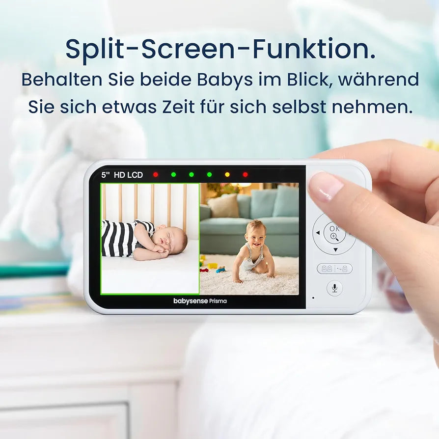 Babysense Babyphone mit Kamera, 5 Zoll 720P HD, Ohne WLAN, 6-Farben Nachtlicht, Wiegenlieder, 300m Reichweite, Zwei-Wege-Audio, ECO Modus, 4X Zoom, 4000mAh Akku