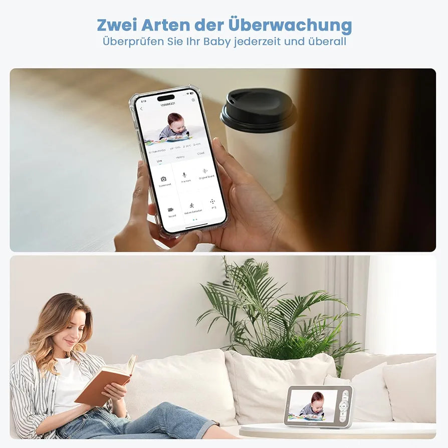 ieGeek Babyphone mit 2 Kamera [2K/3MP, 5 Zoll] WLAN Video Babyfon PTZ 355°, IR-Nachtsicht, Automatische Verfolgung, Weinen/Bewegungs/Geräuscherkennung, unterstützt Mobile App Steuerung