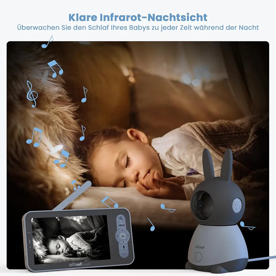 ieGeek Babyphone mit 2 Kamera [2K/3MP, 5 Zoll] WLAN Video Babyfon PTZ 355°, IR-Nachtsicht, Automatische Verfolgung, Weinen/Bewegungs/Geräuscherkennung, unterstützt Mobile App Steuerung
