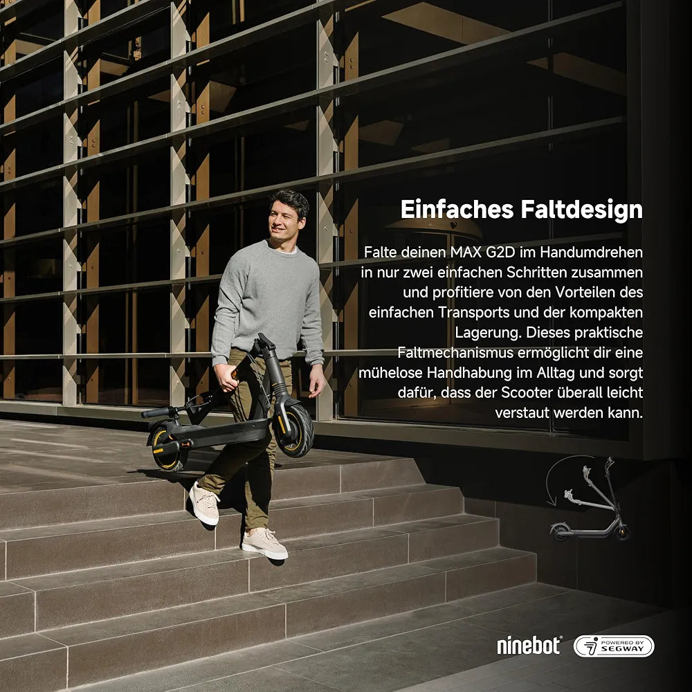 Segway-Ninebot MAX G2 D, E Scooter mit Straßenzulassung für Erwachsene, max. 20 km/h Geschwindigkeit, 70 km Reichweite, Lange Reichweite