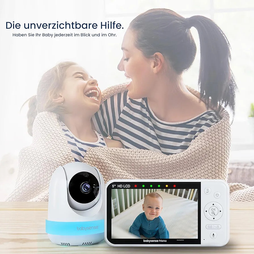 Babysense Babyphone mit Kamera, 5 Zoll 720P HD, Ohne WLAN, 6-Farben Nachtlicht, Wiegenlieder, 300m Reichweite, Zwei-Wege-Audio, ECO Modus, 4X Zoom, 4000mAh Akku